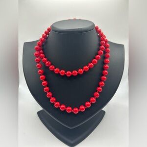 Vintage Monet Red glass faux coral beaded necklace